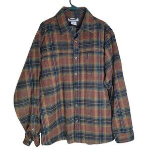 Columbia Plaid Flannel Button Down Shirt Brown Warm Mens Large Pockets‎